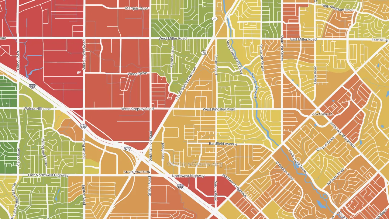 Almeta-Bonita-Bella Vista, Garland, TX Map of Vandalism Rates