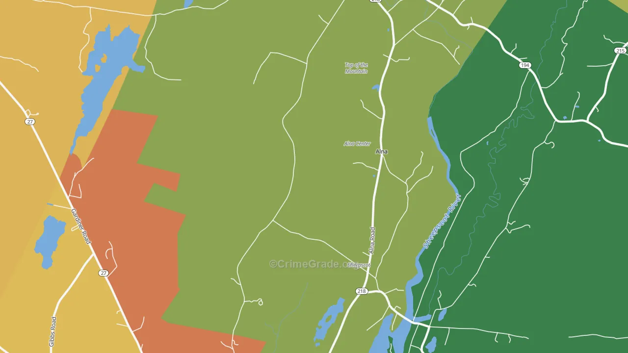 Alna Center, ME Map of Vandalism Rates