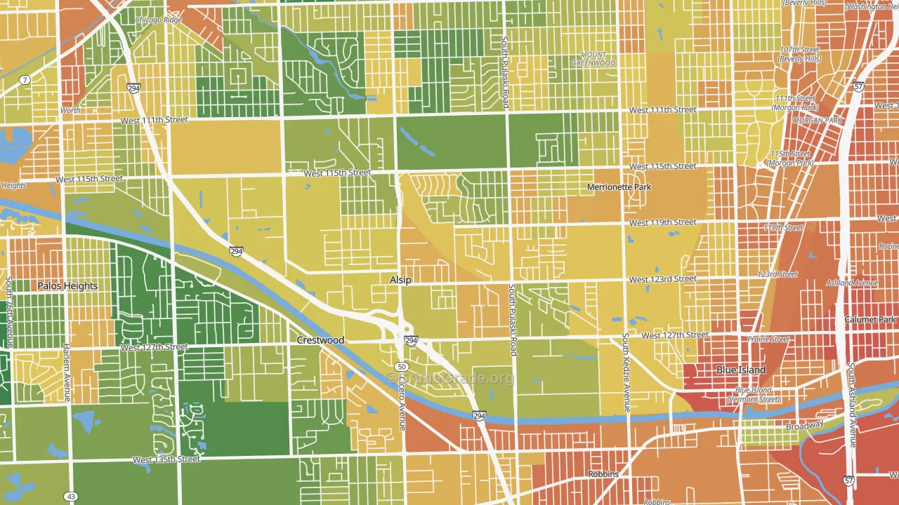Alsip, IL Map of Vandalism Rates