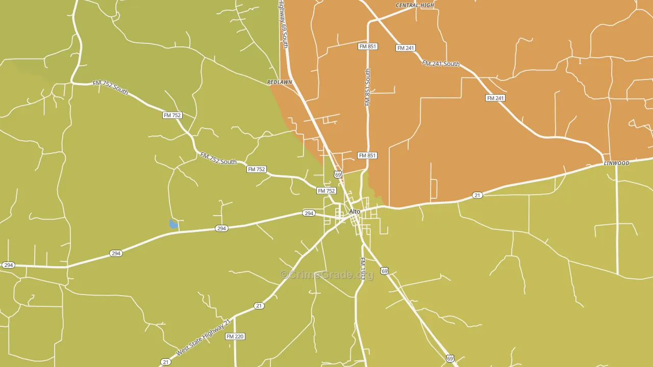 Alto, TX Map of Vandalism Rates