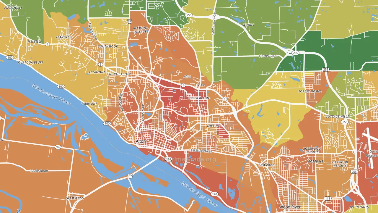Alton, IL Map of Vandalism Rates