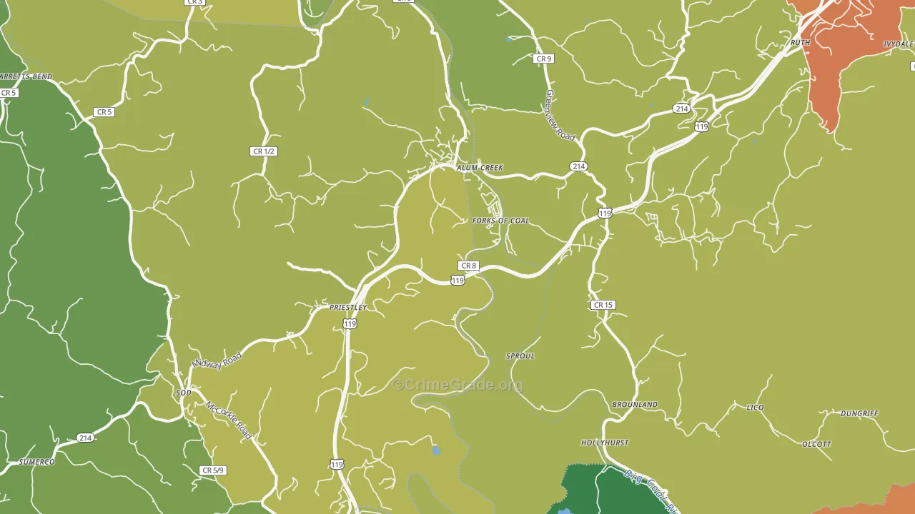 Alum Creek, WV Map of Vandalism Rates