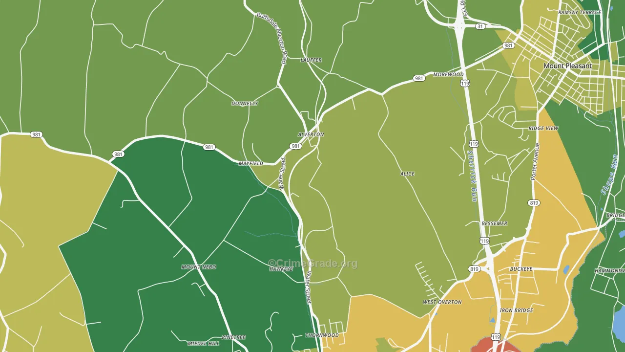 Alverton, PA Map of Vandalism Rates