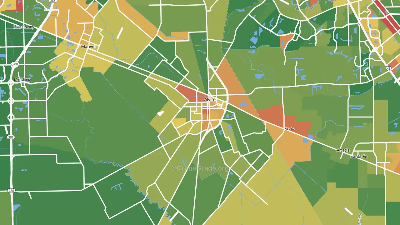 Alvin, TX Map of Vandalism Rates