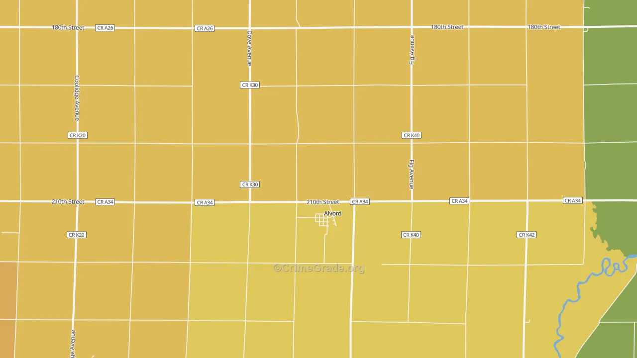 Alvord, IA Map of Vandalism Rates