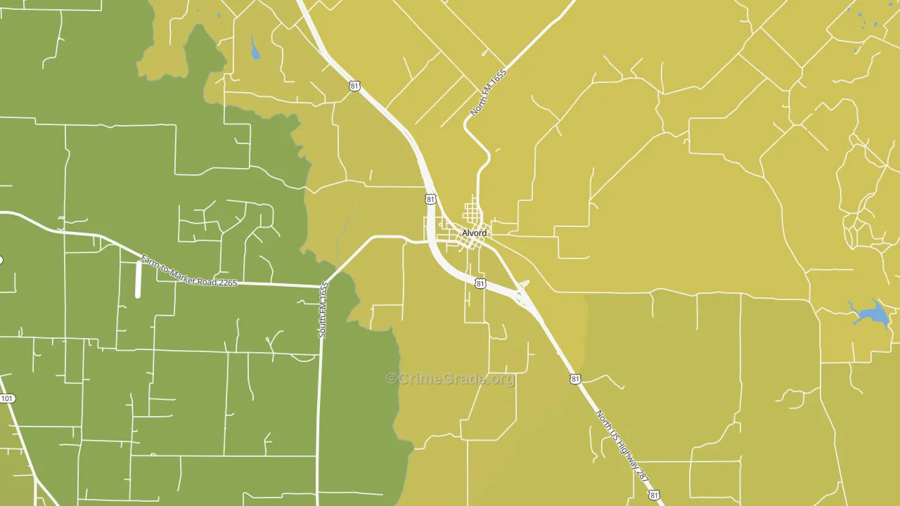 Alvord, TX Map of Vandalism Rates