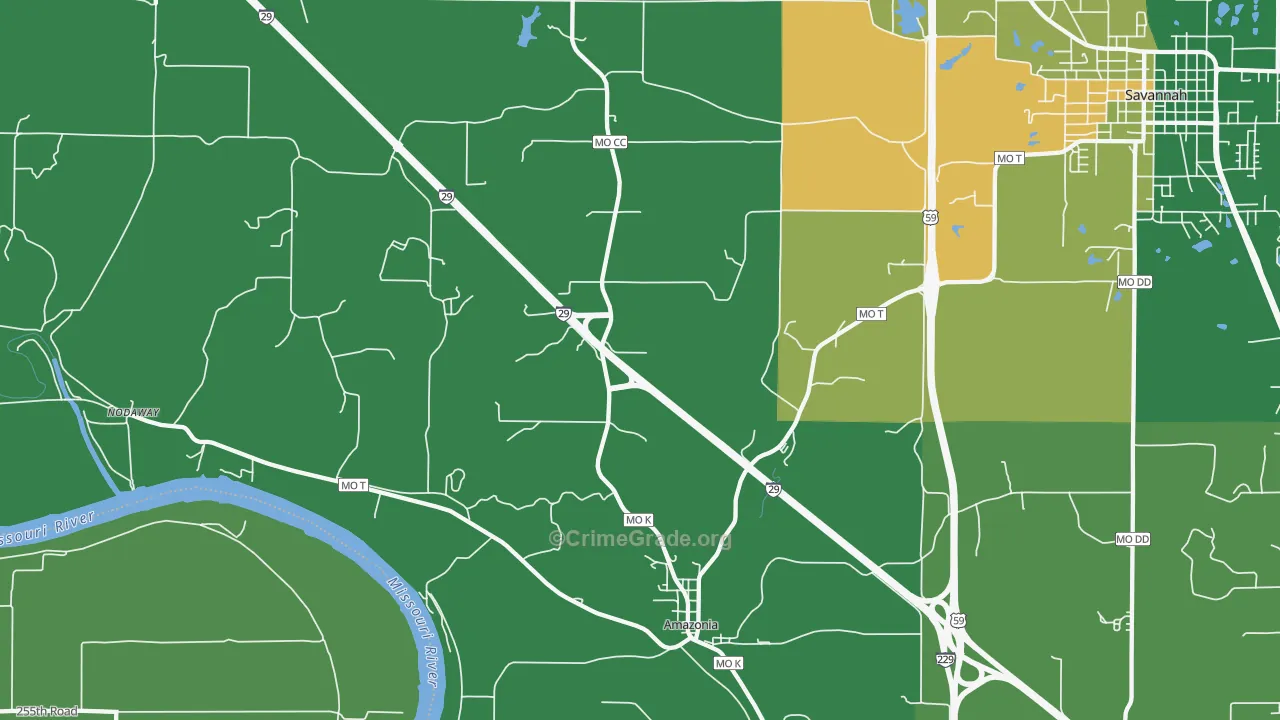 Amazonia, MO Map of Vandalism Rates