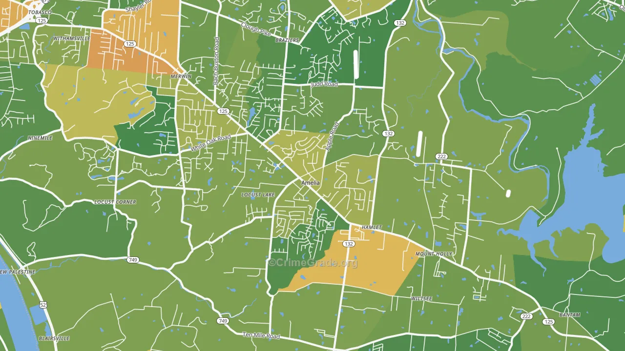 Amelia, OH Map of Vandalism Rates