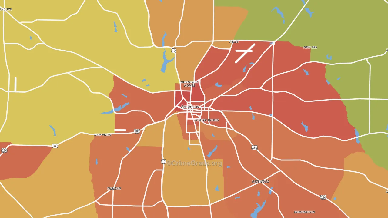 Americus, GA Map of Vandalism Rates