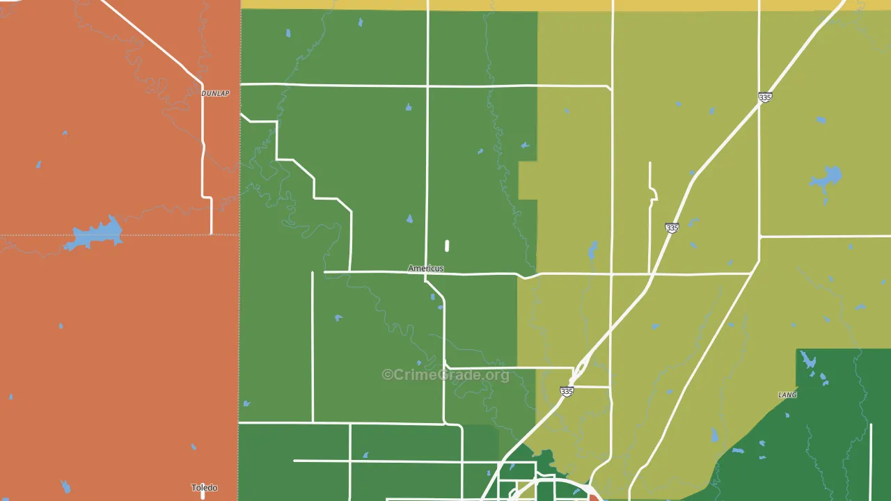 Americus, KS Map of Vandalism Rates