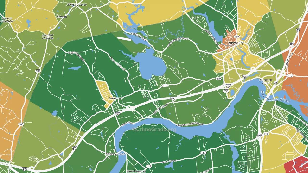 Amesbury, MA Map of Vandalism Rates