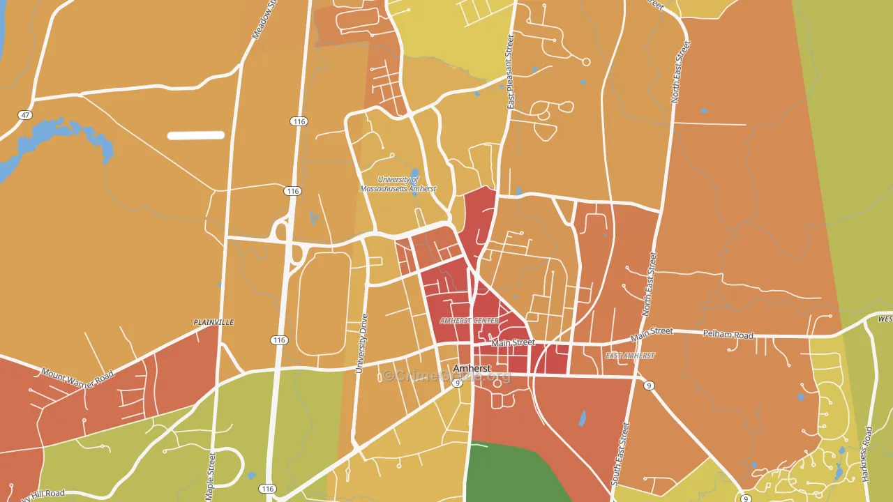 Amherst Center, MA Map of Vandalism Rates
