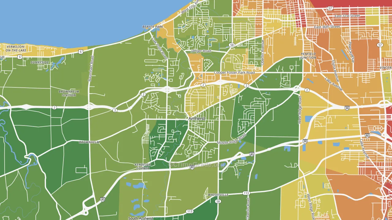 Amherst, OH Map of Vandalism Rates