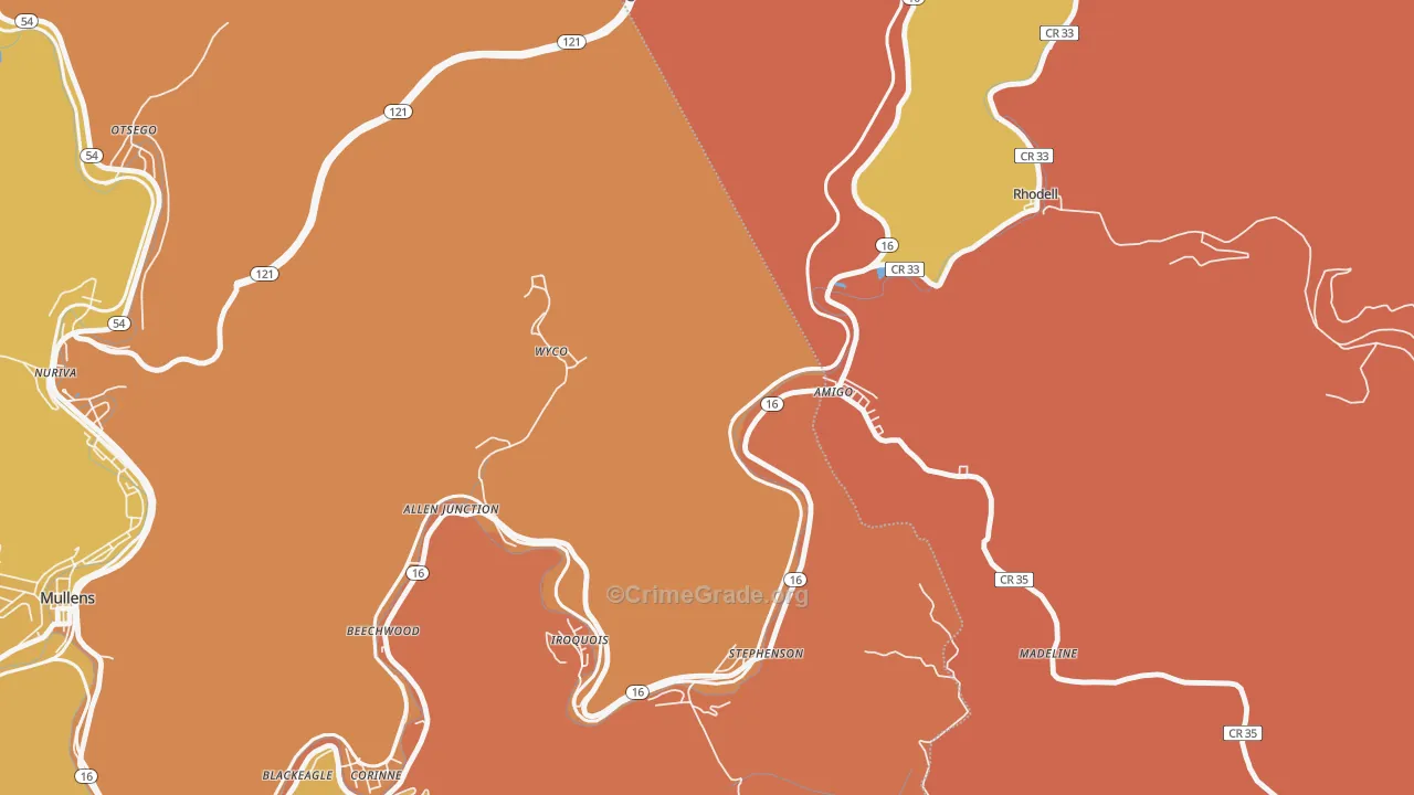 Amigo, WV Map of Vandalism Rates