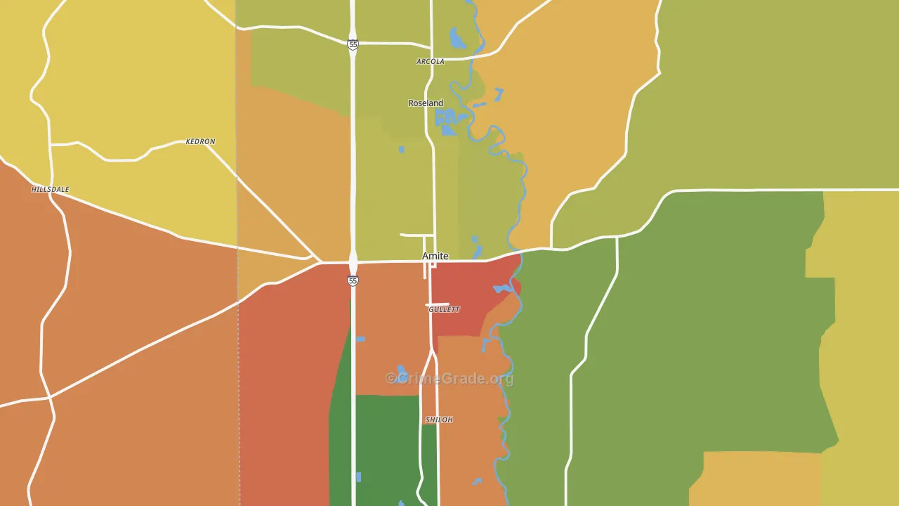 Amite City, LA Map of Vandalism Rates