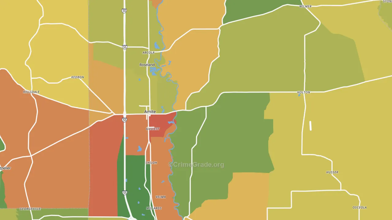 Amite, LA Map of Vandalism Rates