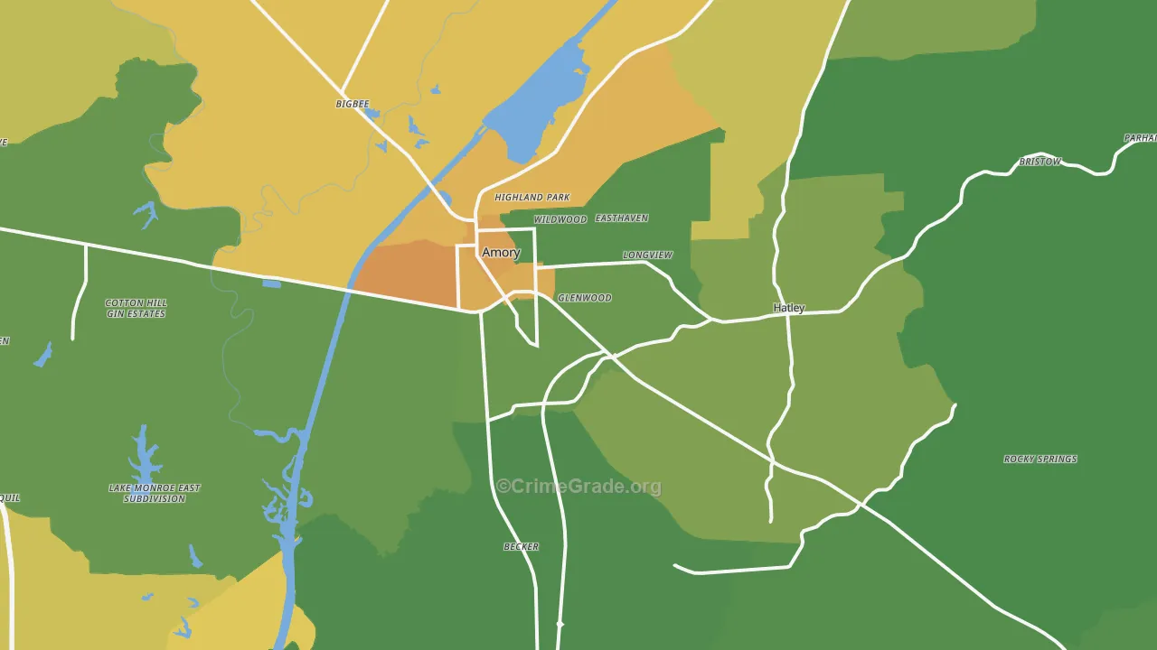 Amory, MS Map of Vandalism Rates