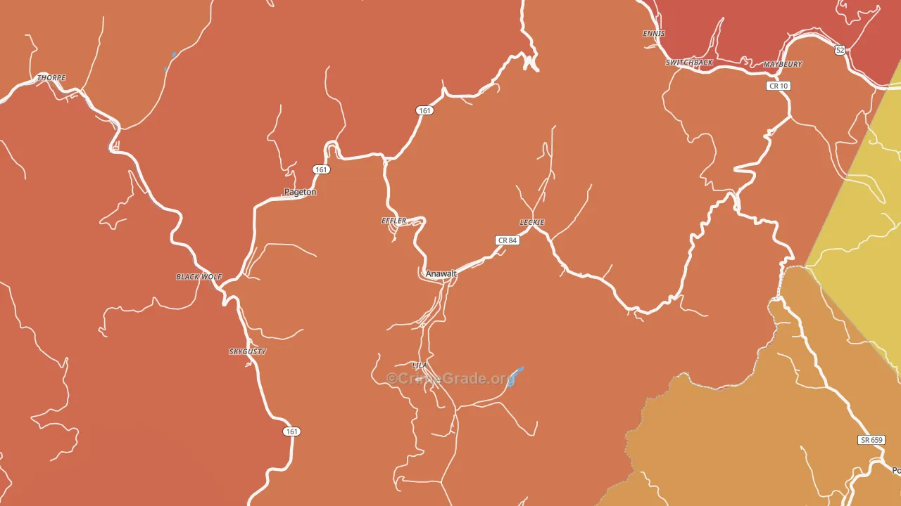 Anawalt, WV Map of Vandalism Rates