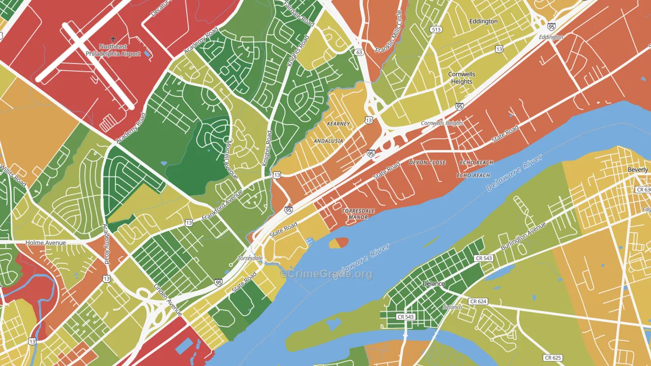 Andalusia, Bensalem, PA Map of Vandalism Rates