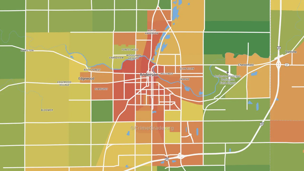 Anderson, IN Map of Vandalism Rates