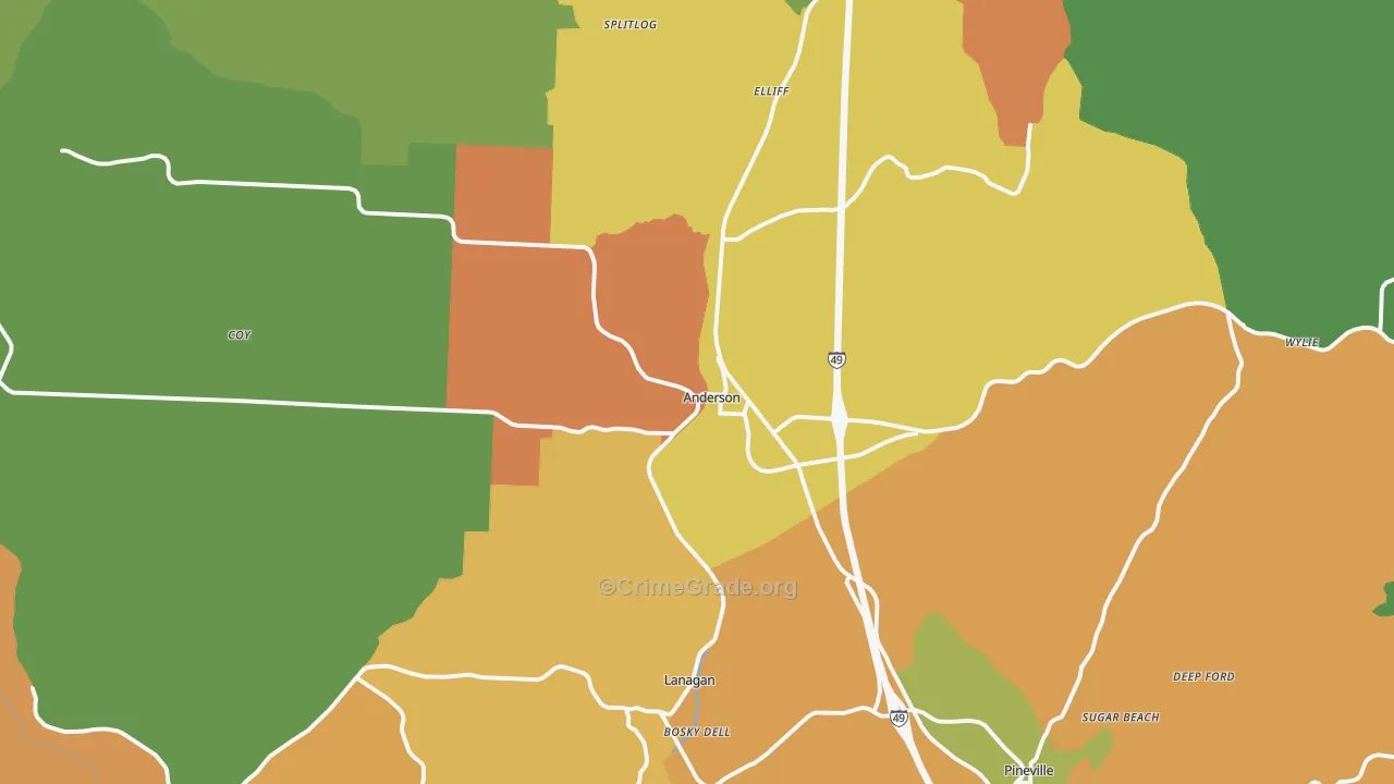 Anderson, MO Map of Vandalism Rates
