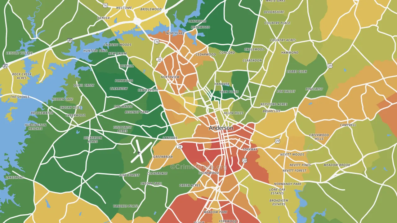 Anderson, SC Map of Vandalism Rates