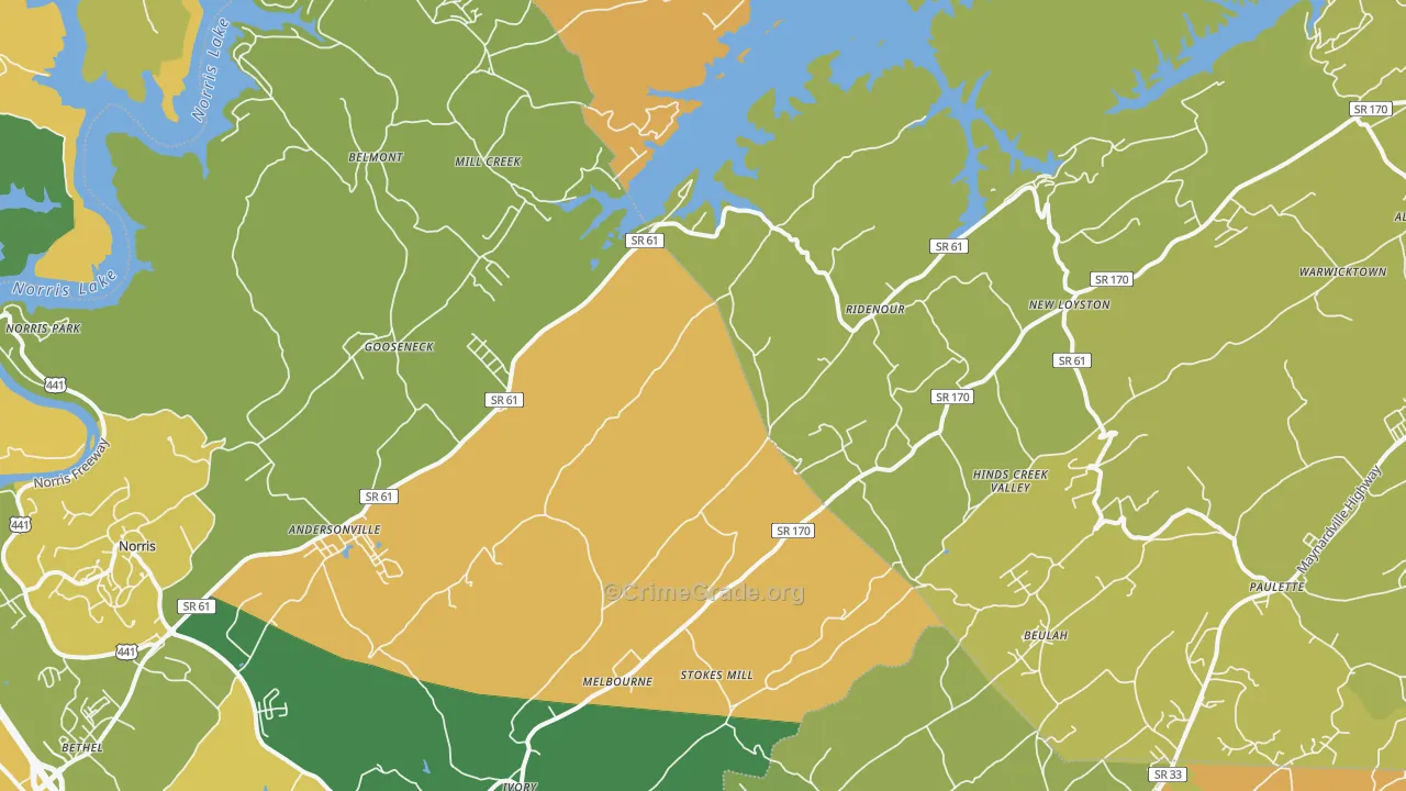Andersonville, TN Map of Vandalism Rates
