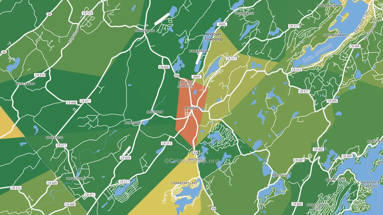 Andover, NJ Map of Vandalism Rates