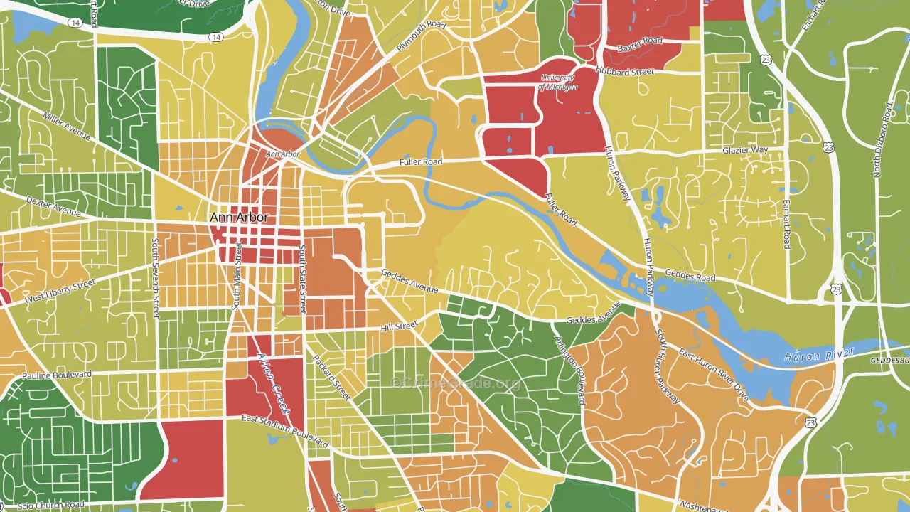 Angells, Ann Arbor, MI Map of Vandalism Rates