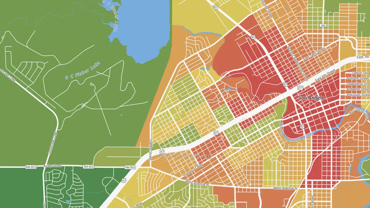Angelo Heights, San Angelo, TX Map of Vandalism Rates