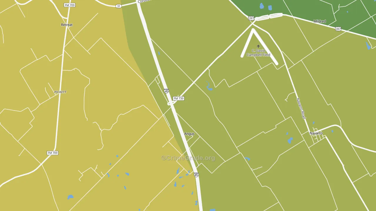 Angus, TX Map of Vandalism Rates
