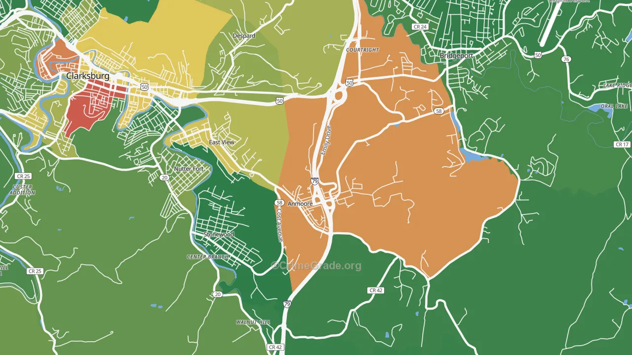 Anmoore, WV Map of Vandalism Rates