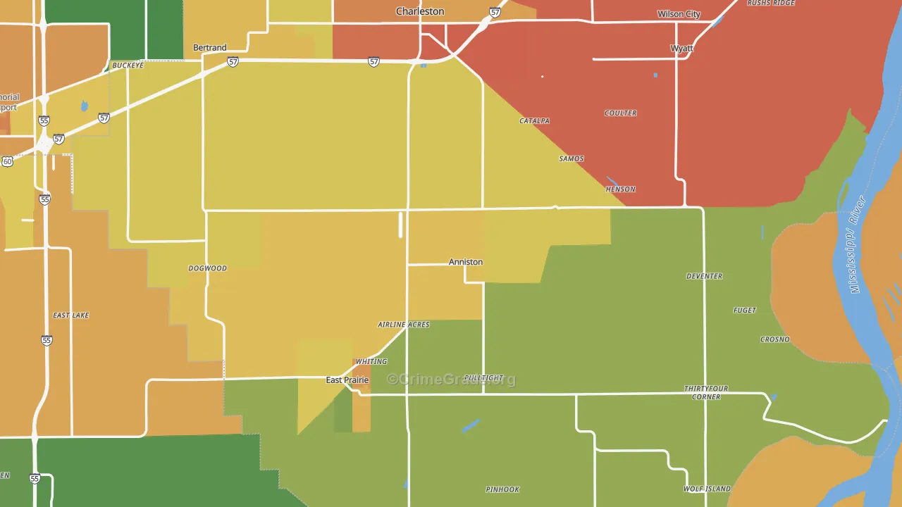 Anniston, MO Map of Vandalism Rates