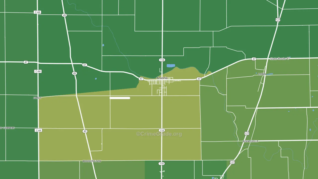 Ansonia, OH Map of Vandalism Rates