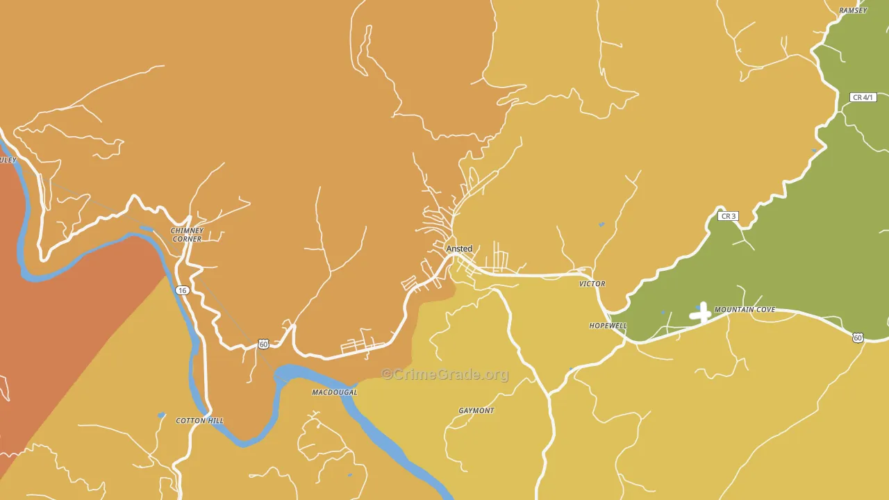 Ansted, WV Map of Vandalism Rates