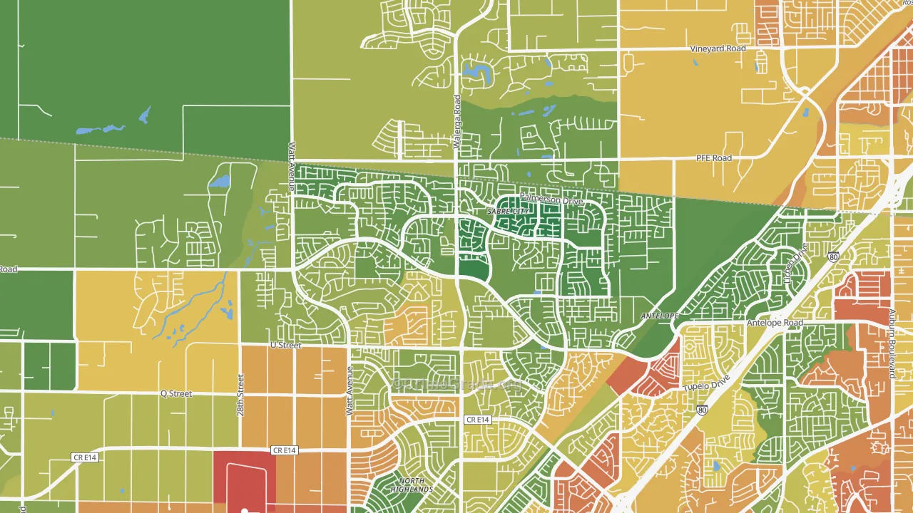 Antelope, CA Map of Vandalism Rates