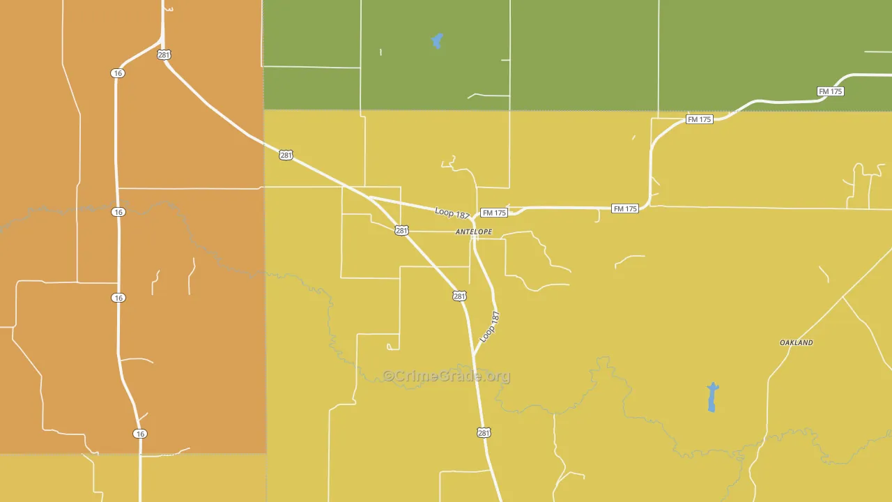 Antelope, TX Map of Vandalism Rates