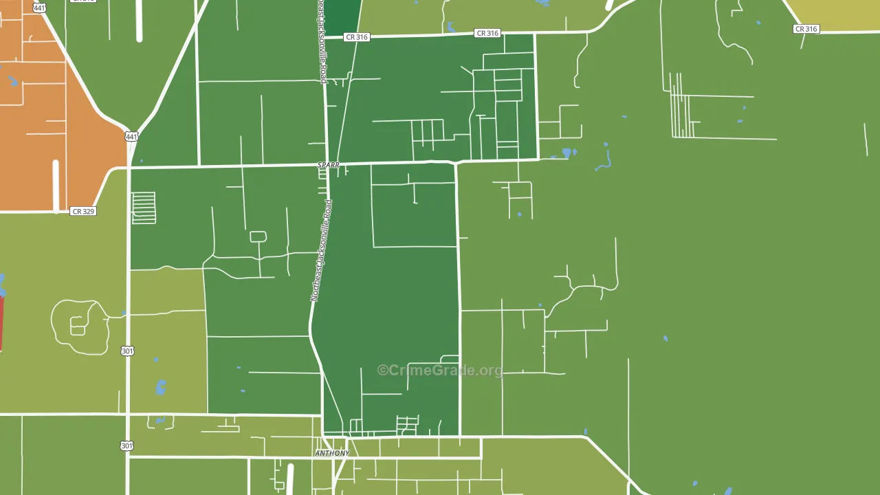 Anthony, FL Map of Vandalism Rates