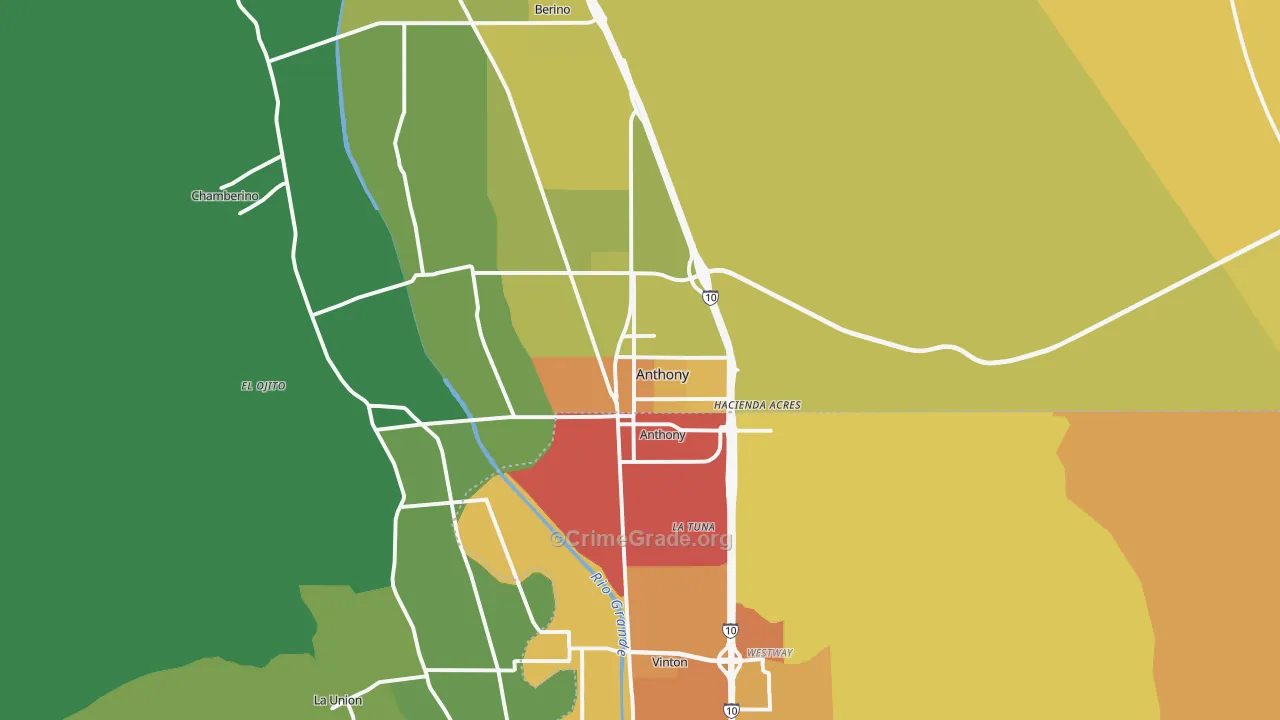 Anthony, NM Map of Vandalism Rates