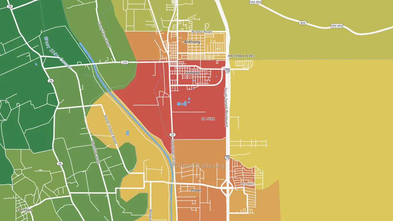 Anthony, TX Map of Vandalism Rates