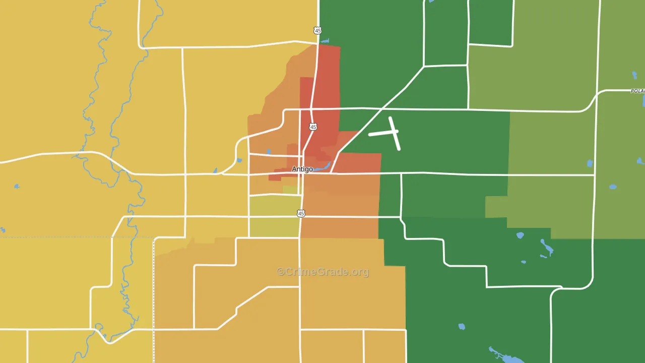 Antigo, WI Map of Vandalism Rates