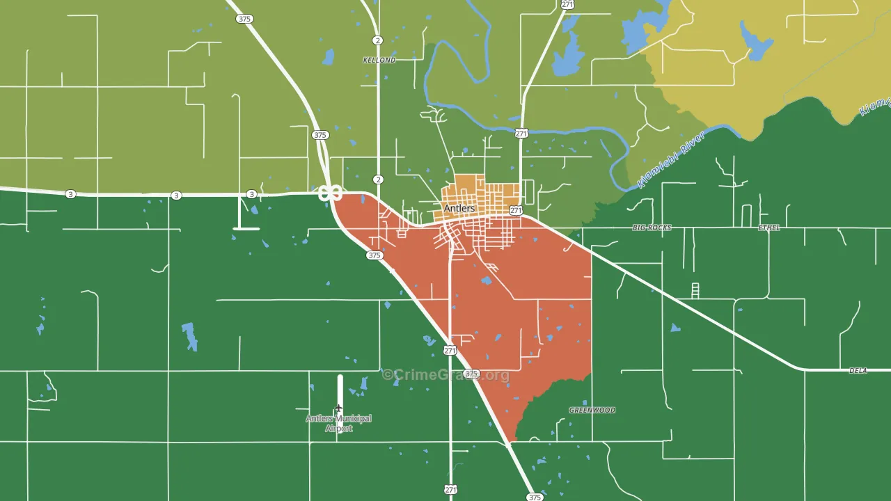 Antlers, OK Map of Vandalism Rates