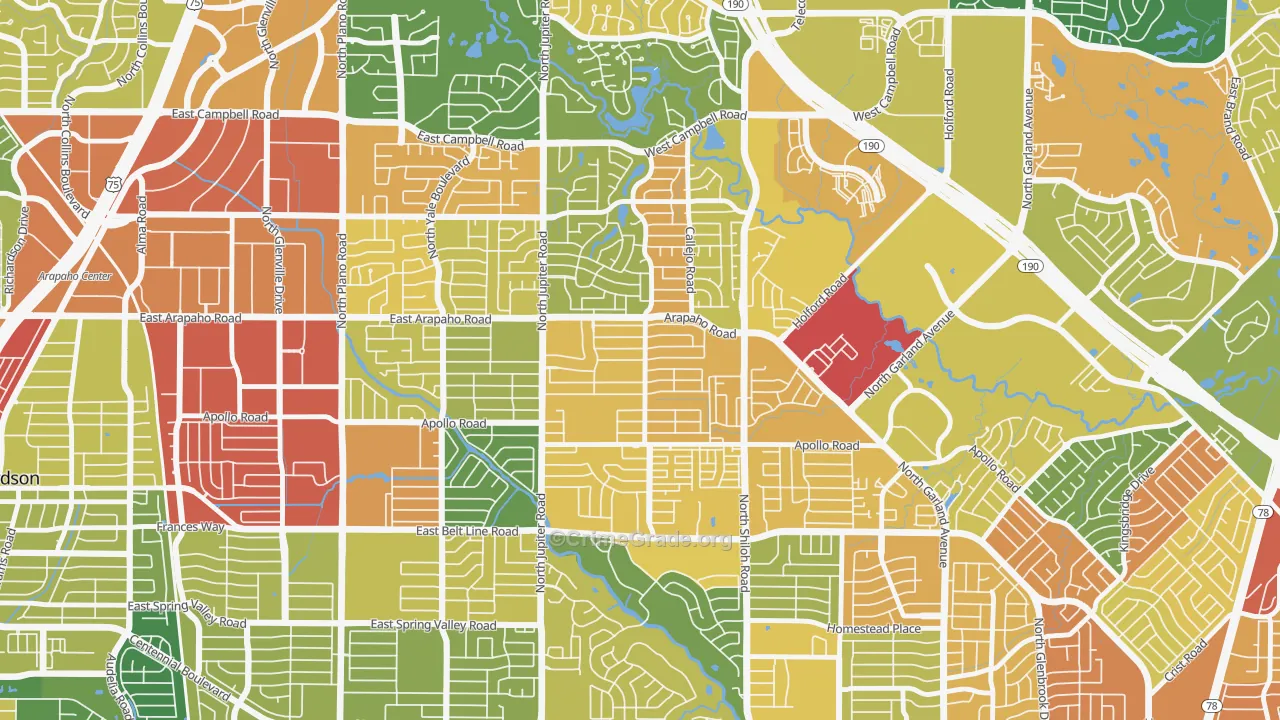 Apollo Arapaho and Camelot, Garland, TX Map of Vandalism Rates