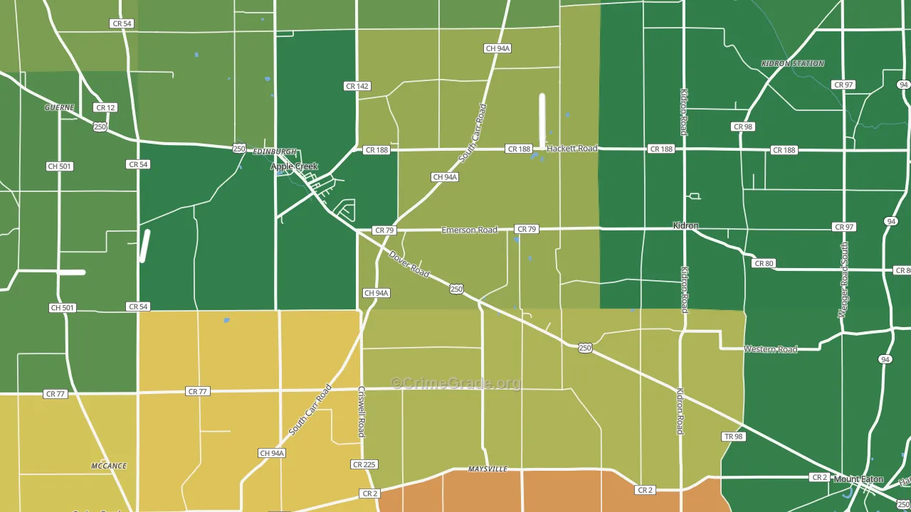 Apple Creek, OH Map of Vandalism Rates