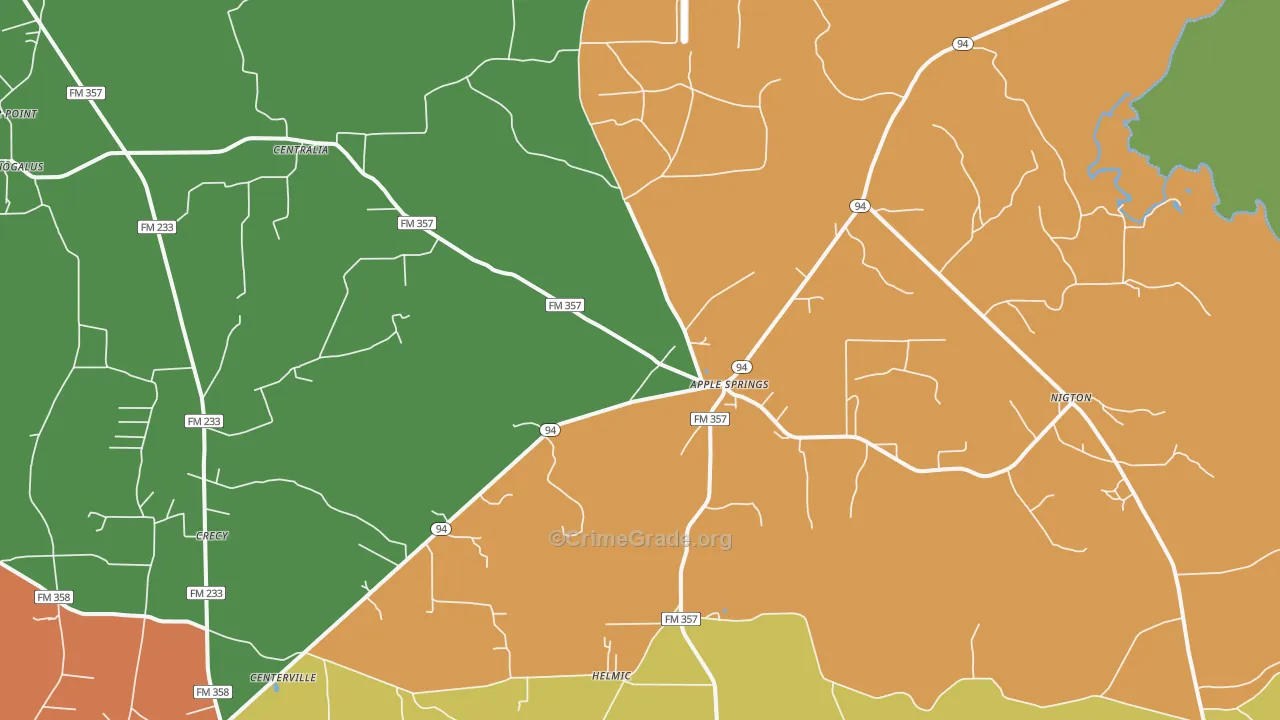 Apple Springs, TX Map of Vandalism Rates