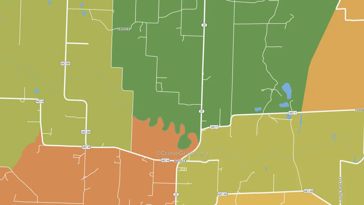 Aquilla, MO Map of Vandalism Rates