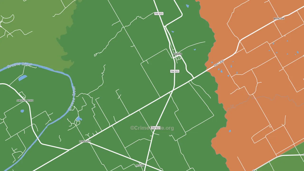 Aquilla, TX Map of Vandalism Rates