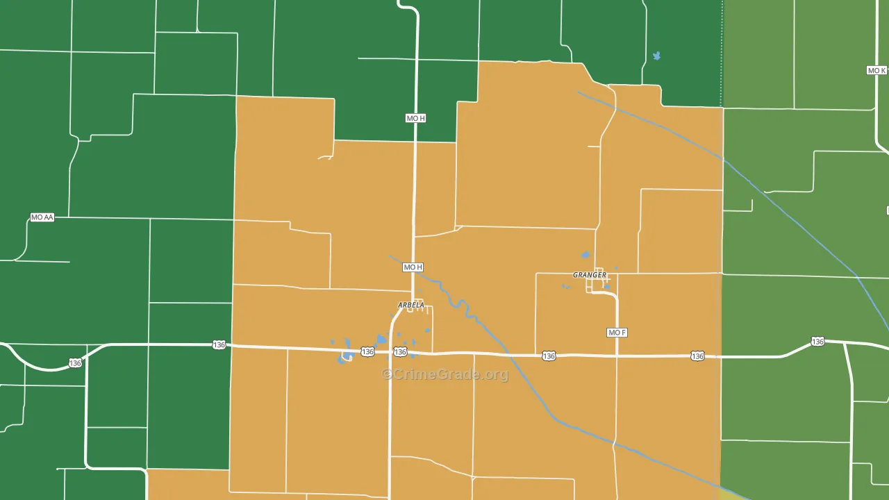 Arbela, MO Map of Vandalism Rates