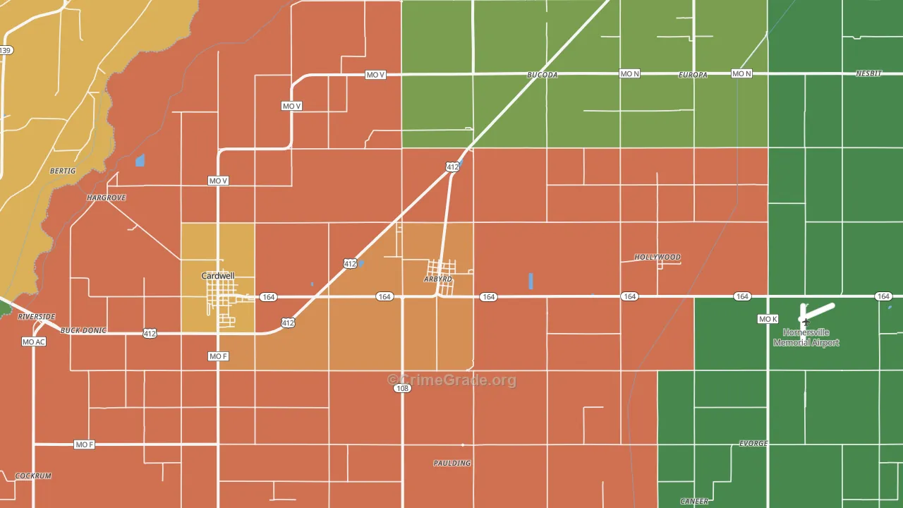 Arbyrd, MO Map of Vandalism Rates