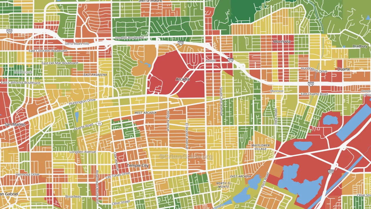 Arcadia, CA Map of Vandalism Rates